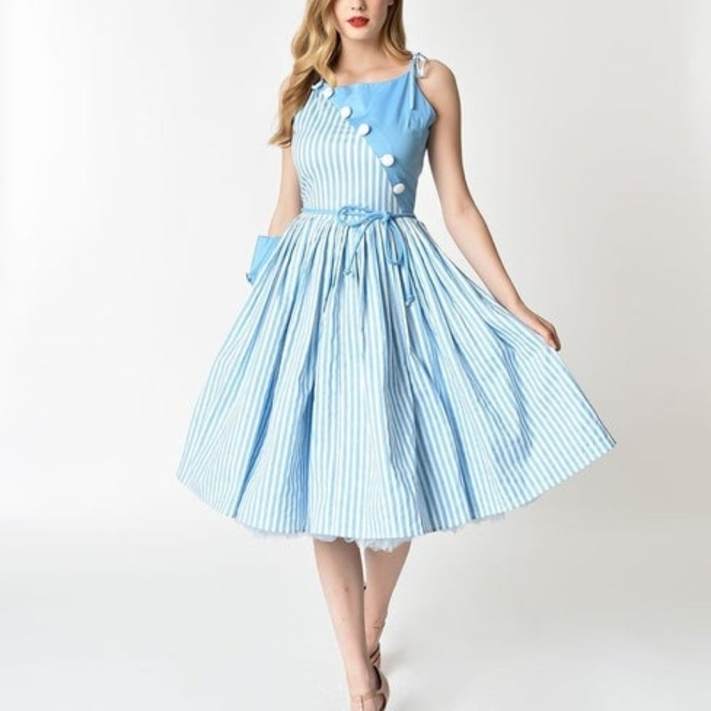 Unique Vintage Blue Hamilton Stripe Dress